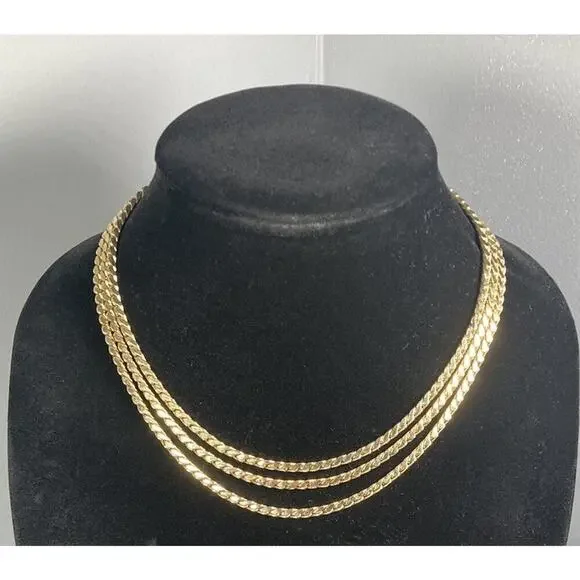 Crown Trifari Vintage Gold Tone 3 - Strand Chain Necklace 18” Signed - Picture 2 of 8